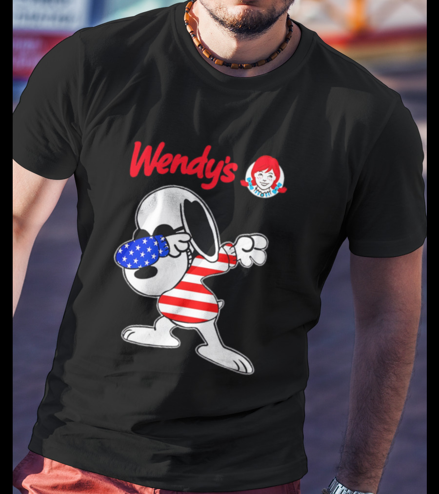 Wendy’s Snoopy Dabbing American Flag Stripes T-Shirt