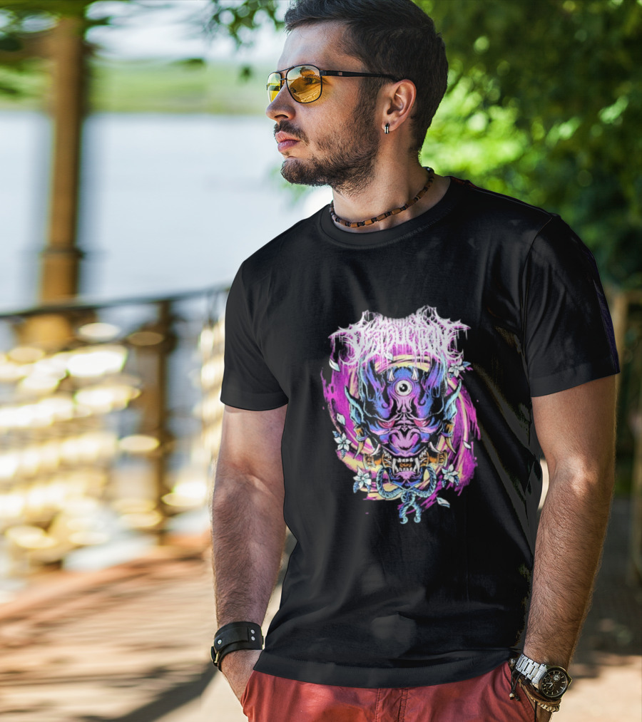 Within Destruction Psychedelic Oni Mask With Floral Accents T-Shirt