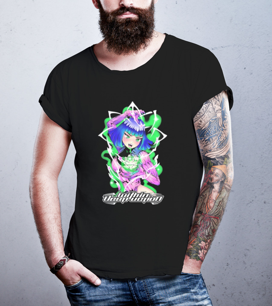 Within Destruction Lotus Anime Neon Girl With White Flower T-Shirt