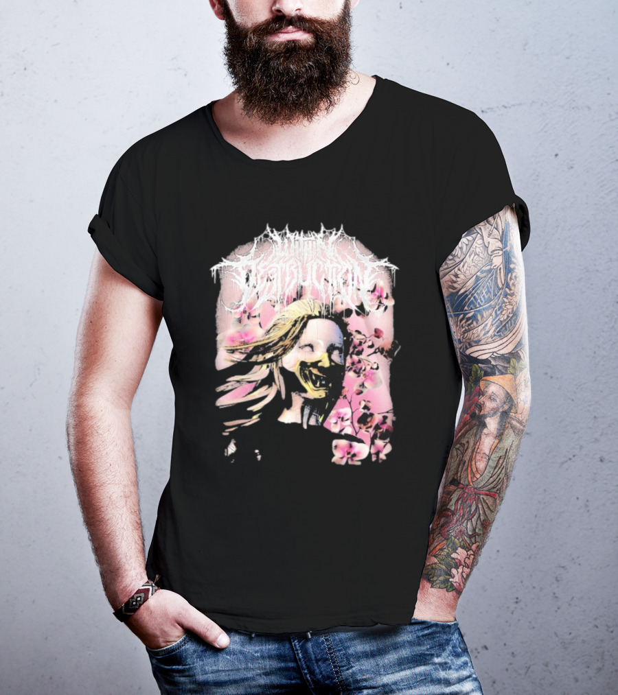 Within Destruction Yokai Cherry Blossoms Masked Face Design T-Shirt