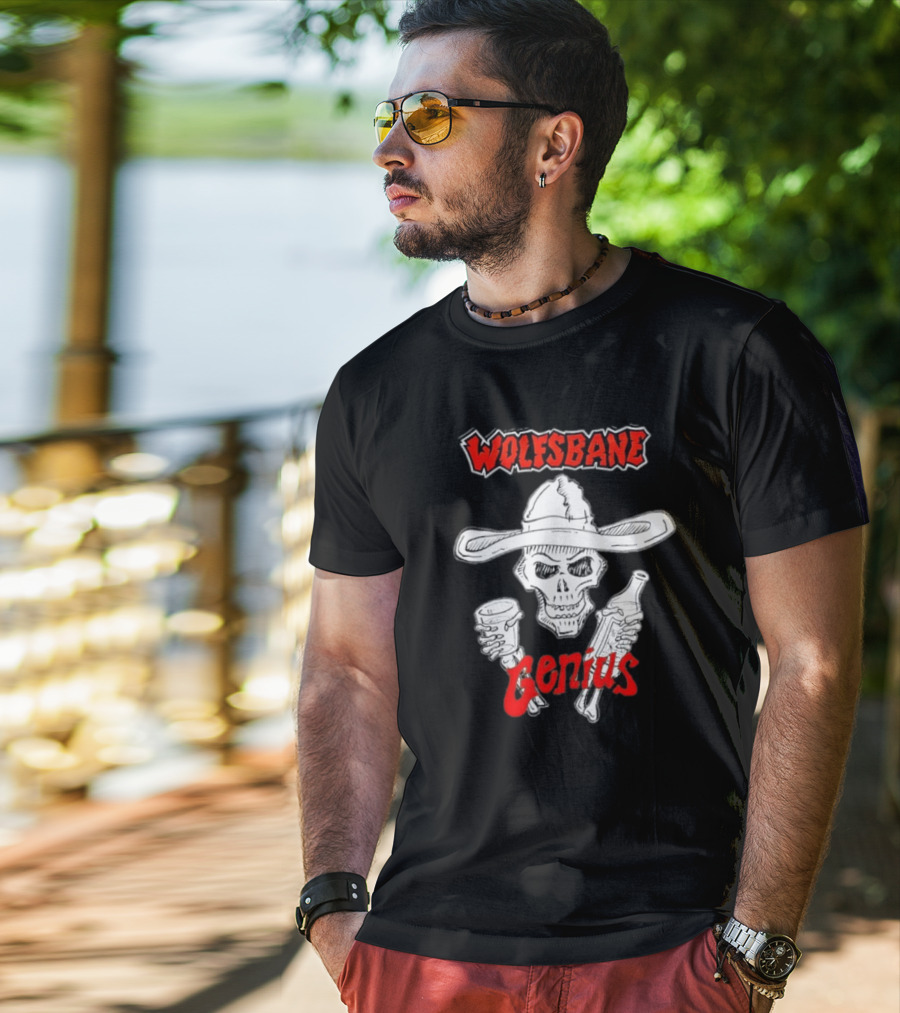 Wolfsbane Genius Skull With Cowboy Hat And Drinks T-Shirt