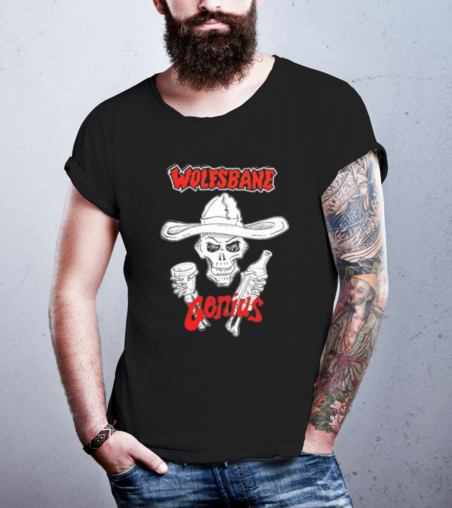 Wolfsbane Genius Skull With Cowboy Hat And Drinks T-Shirt