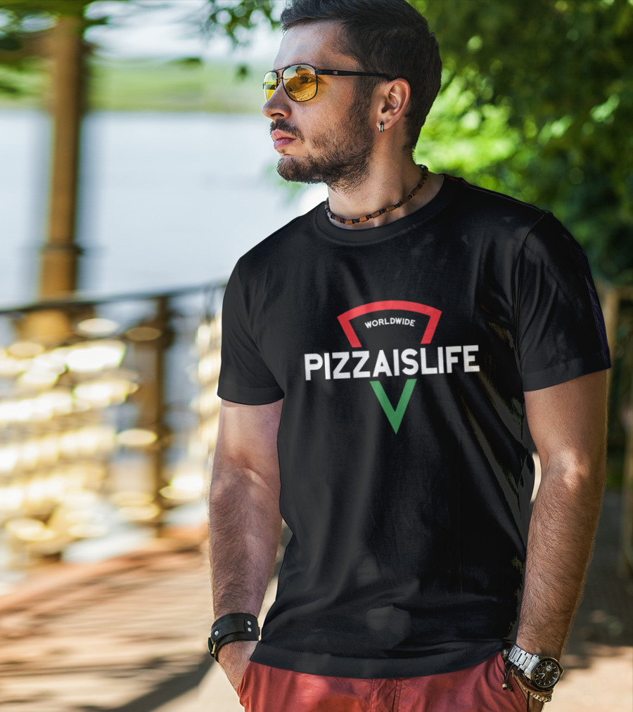 Worldwide Pizzaislife Pizza Slice Icon With Red Green Stripes T-Shirt
