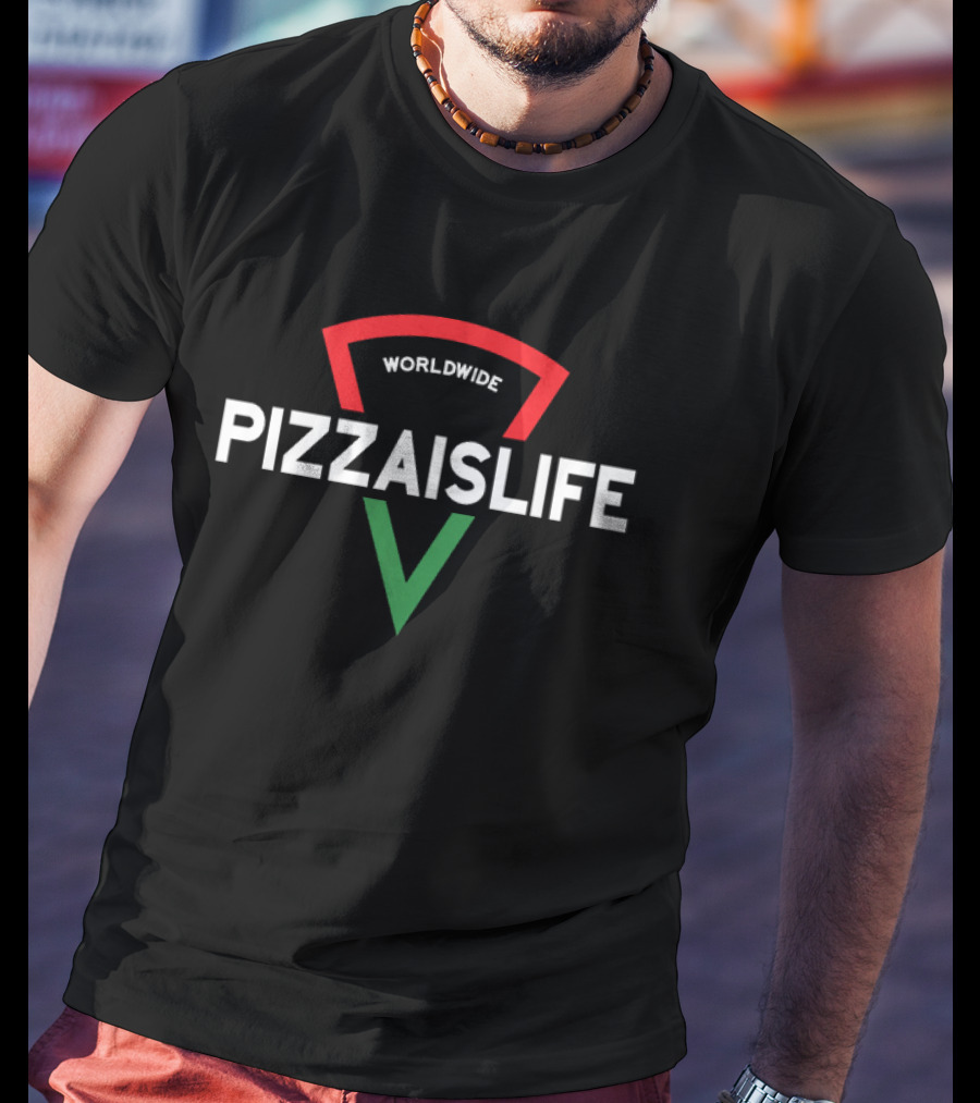 Worldwide Pizzaislife Pizza Slice Icon With Red Green Stripes T-Shirt