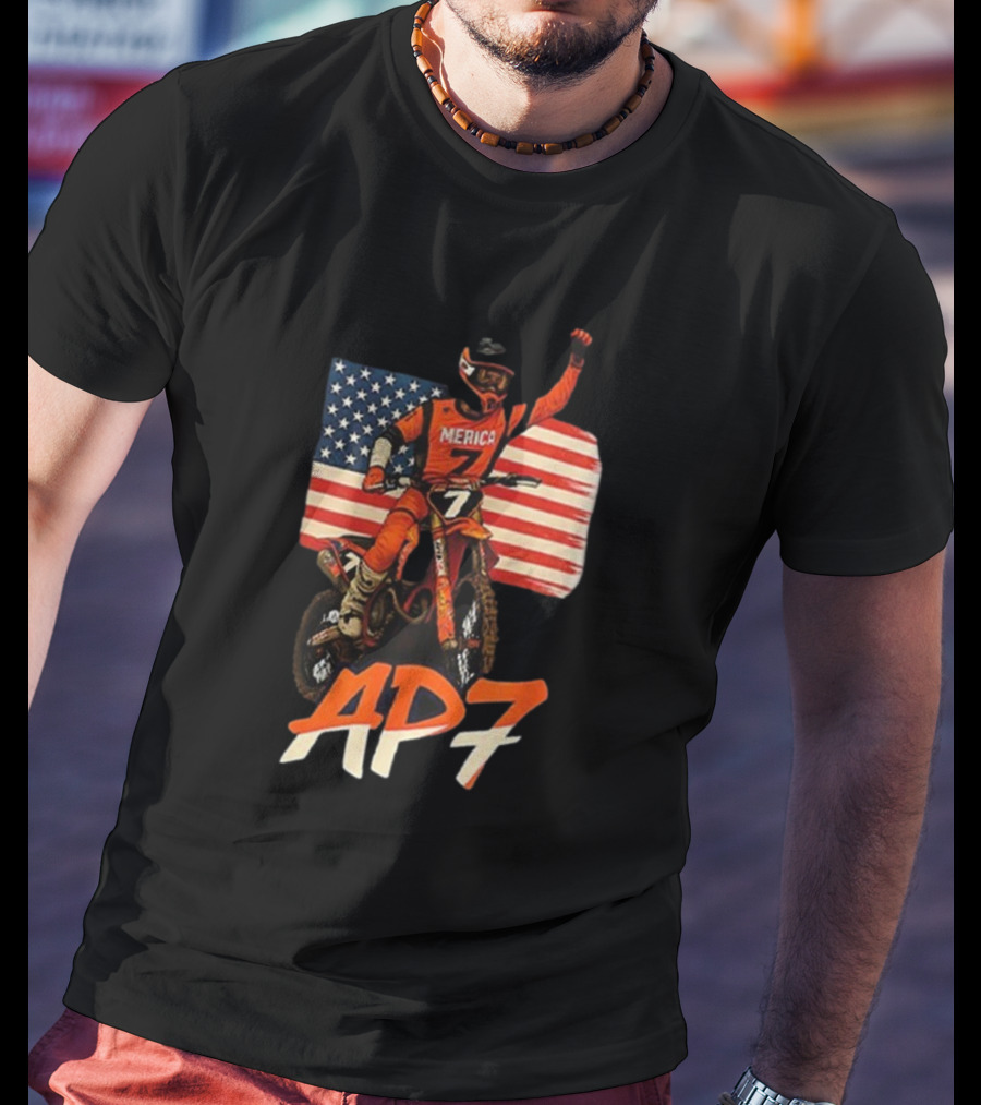 Supercross Motocross AP7 Aaron Plessinger Merica 7 USA Flag Motocross Racing T-Shirt