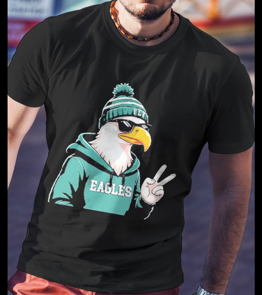 Fly Eagles Beanie Sunglasses Peace Sign T-Shirt