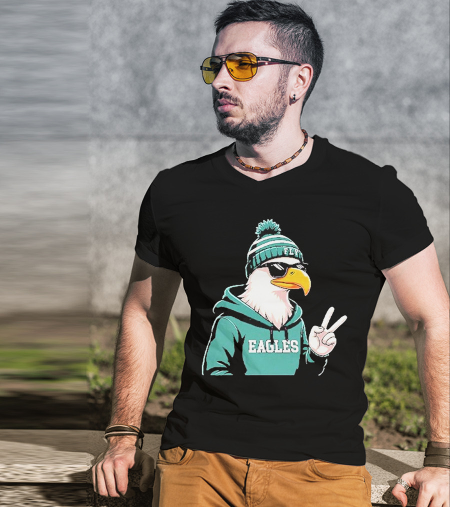Fly Eagles Beanie Sunglasses Peace Sign T-Shirt