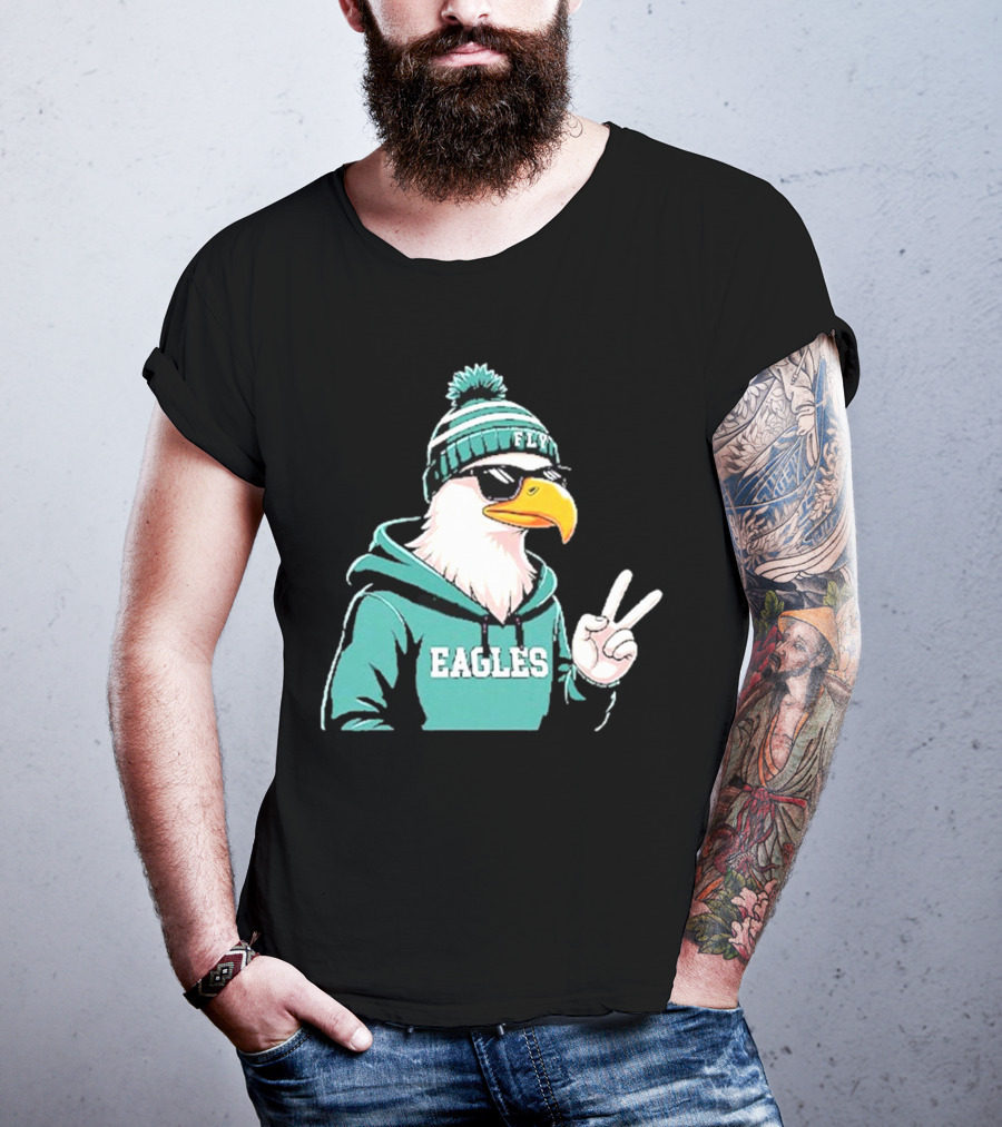 Fly Eagles Beanie Sunglasses Peace Sign T-Shirt