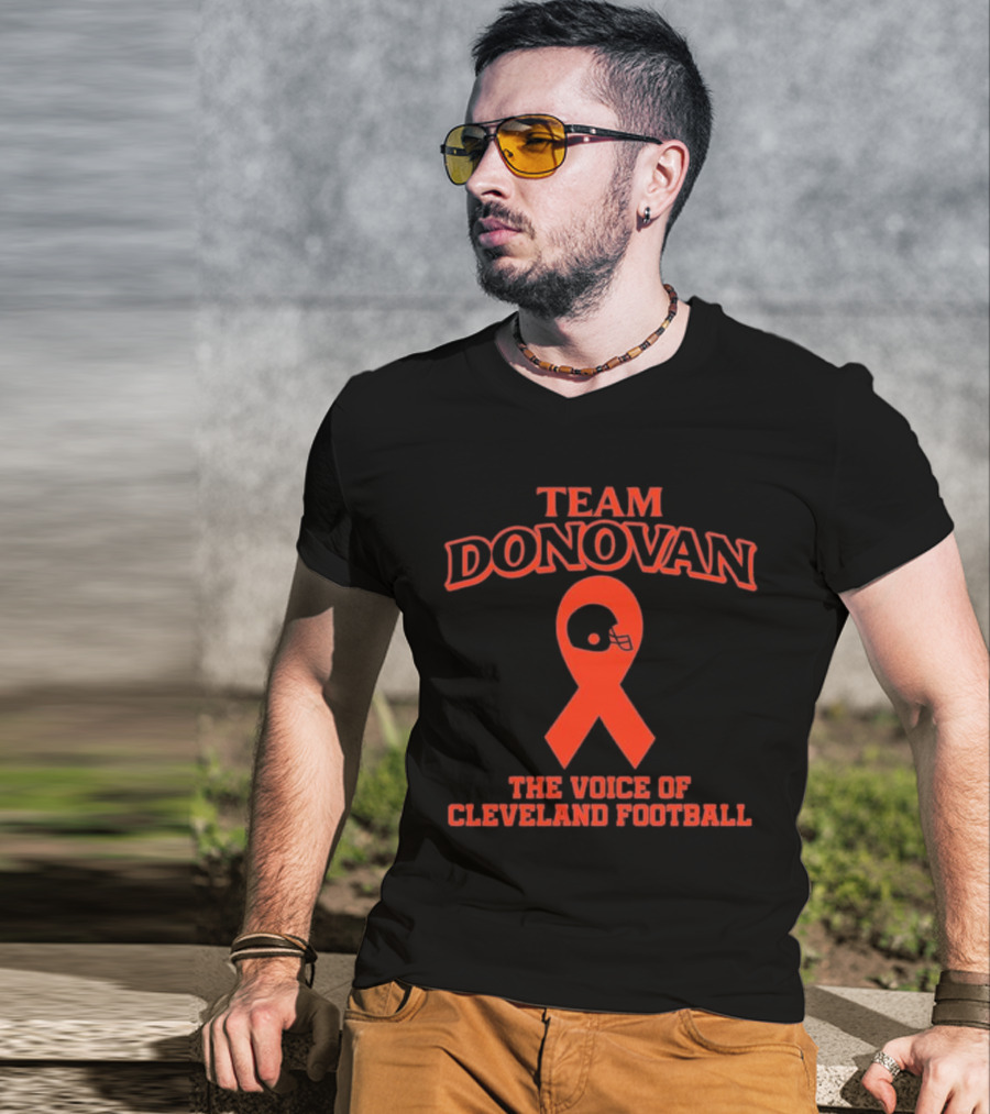 Team Donovan The Voice Of Cleveland Football Helmet Ribbon T-Shirt