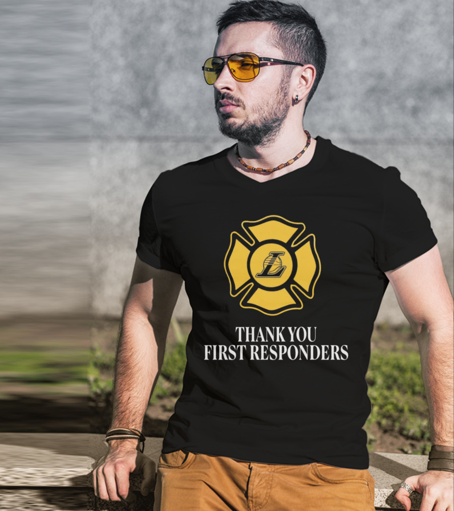 Thank You First Responders Los Angeles Lakers Maltese Cross Badge T-Shirt