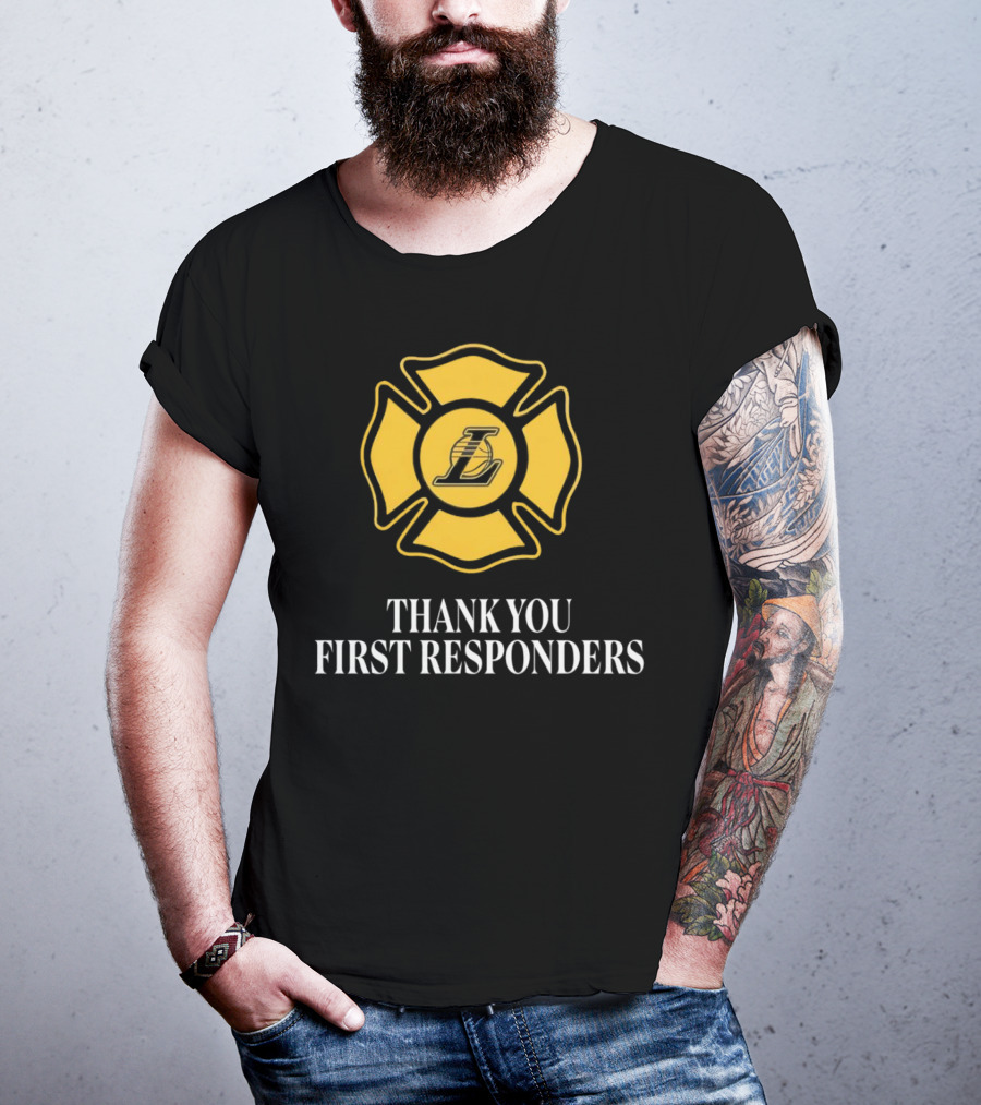 Thank You First Responders Los Angeles Lakers Maltese Cross Badge T-Shirt