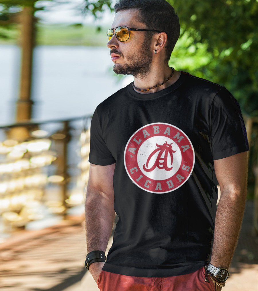 Alabama Cicadas Team Red Emblem With Stylized Bug T-Shirt