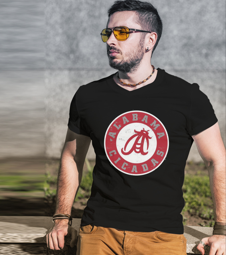 Alabama Cicadas Team Red Emblem With Stylized Bug T-Shirt