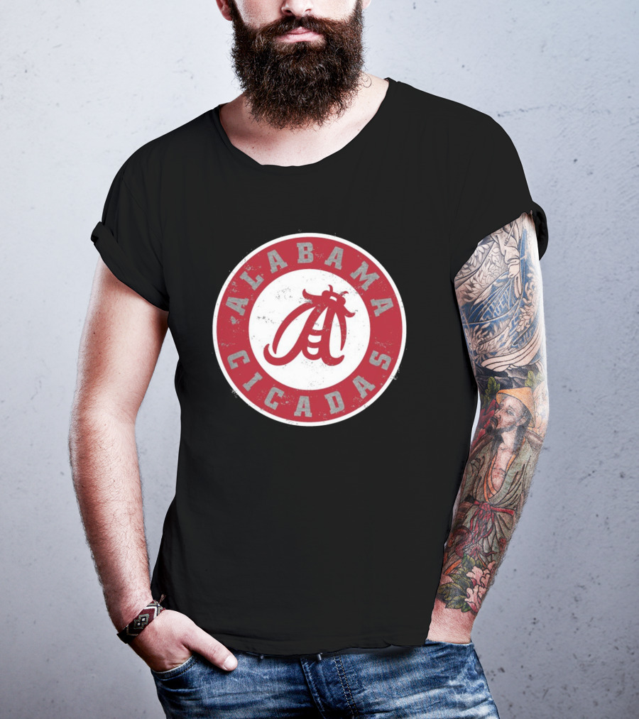 Alabama Cicadas Team Red Emblem With Stylized Bug T-Shirt