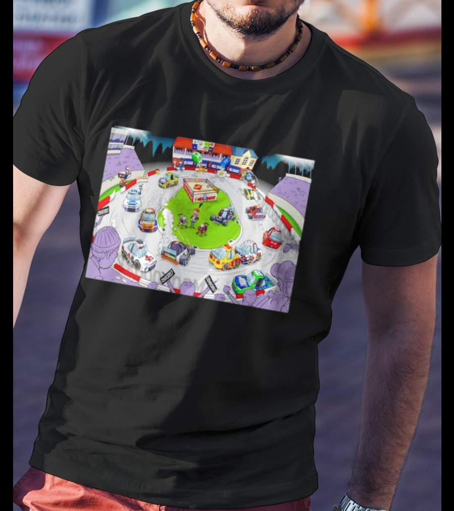 The Clash At Bowman Gray Stadium NASCAR Racing Daytona 500 Cartoon Track Scene T-Shirt