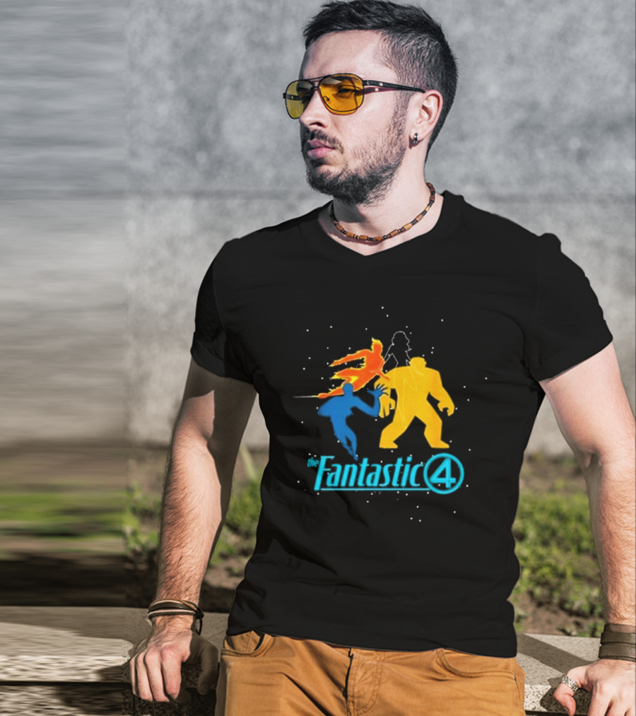 Fantastic Four Team Explosive Silhouette Action T-Shirt