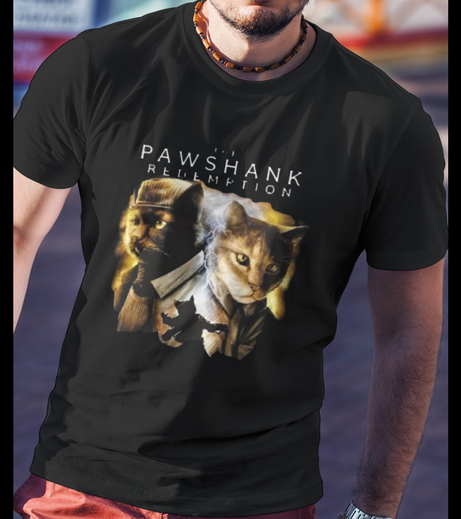 Pawshank Redemption Cat Movie Parody With Lightning And Cats In Prison Uniforms T-Shirt