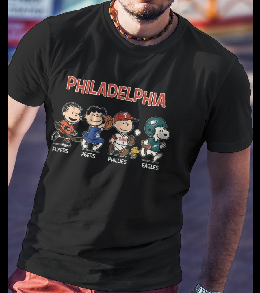 Philadelphia Peanuts Characters Flyers 76ers Phillies Eagles T-Shirt