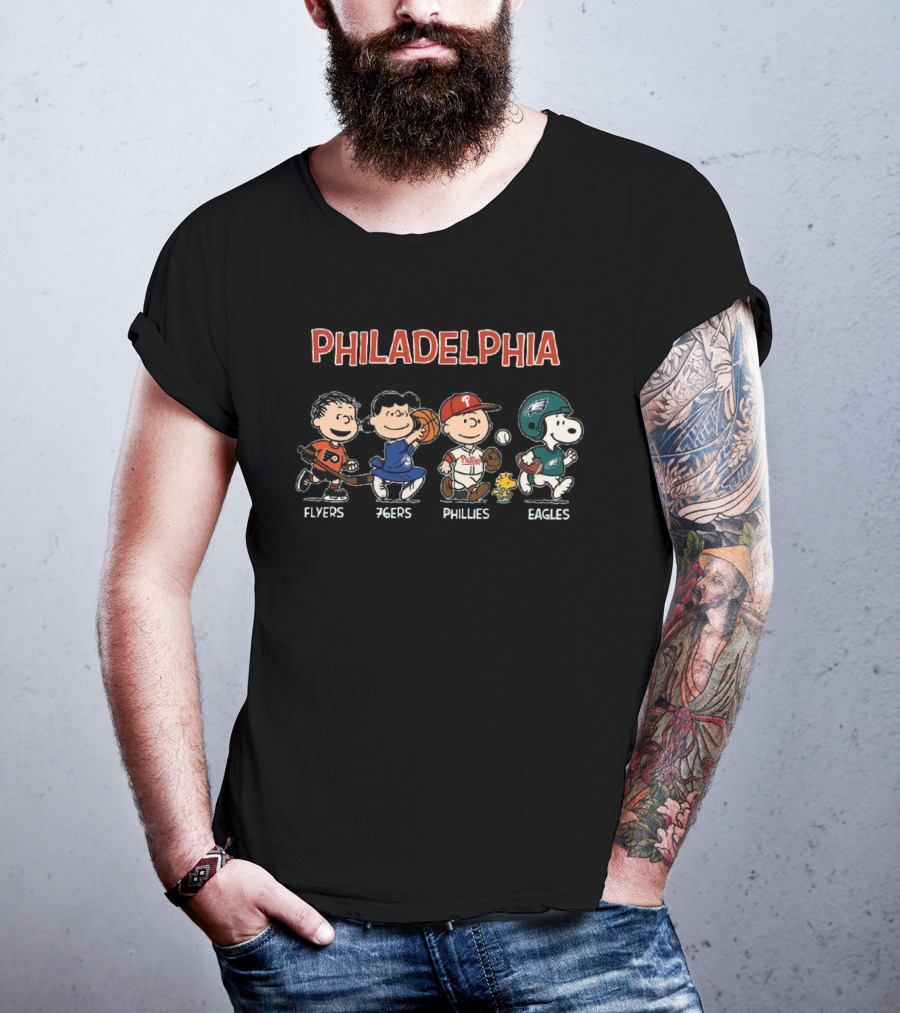 Philadelphia Peanuts Characters Flyers 76ers Phillies Eagles T-Shirt