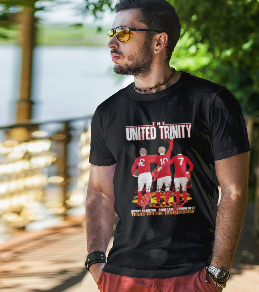 The United Trinity Bobby Charlton Denis Law George Best Thank You For The Memories T-Shirt