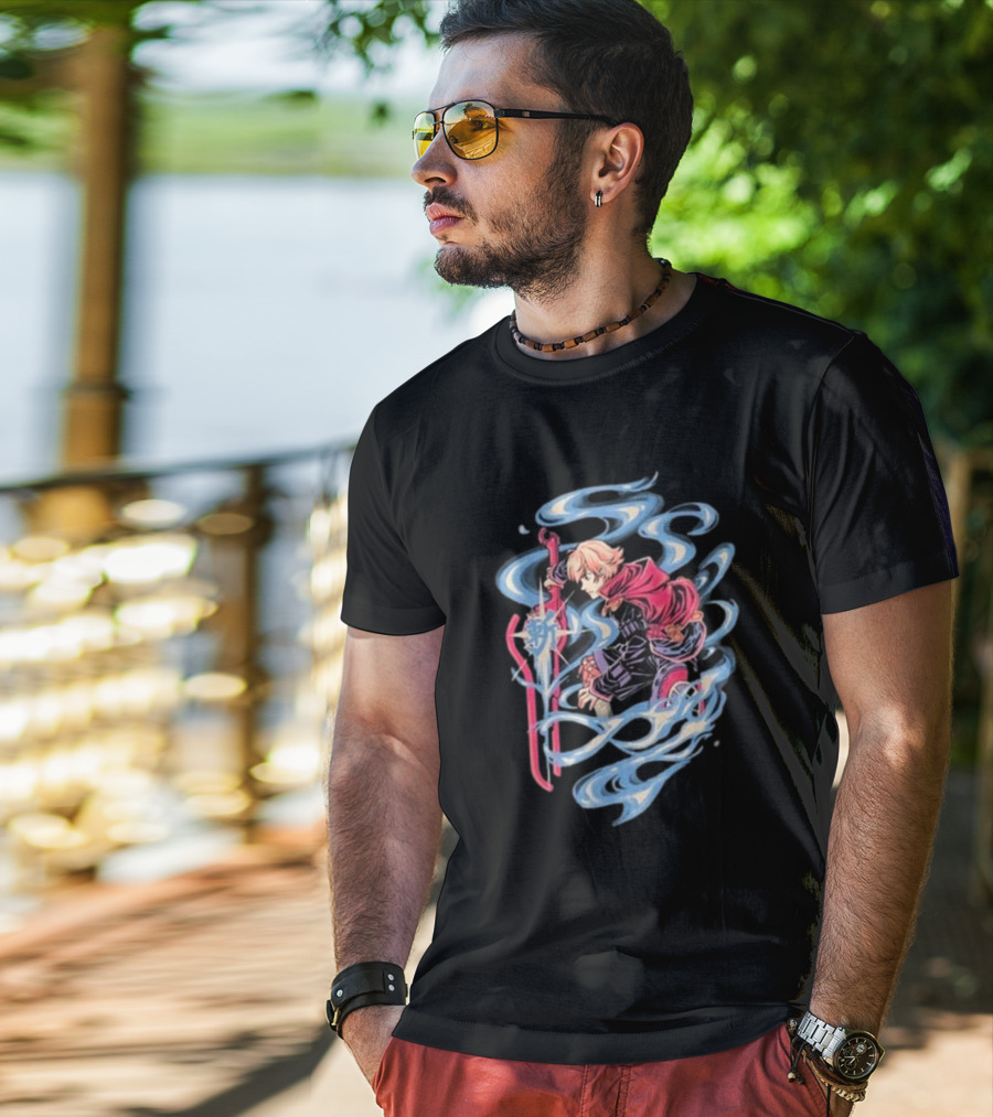 The Yetee Ether Blade Character With Energy Sword And Flowing Elements T-Shirt