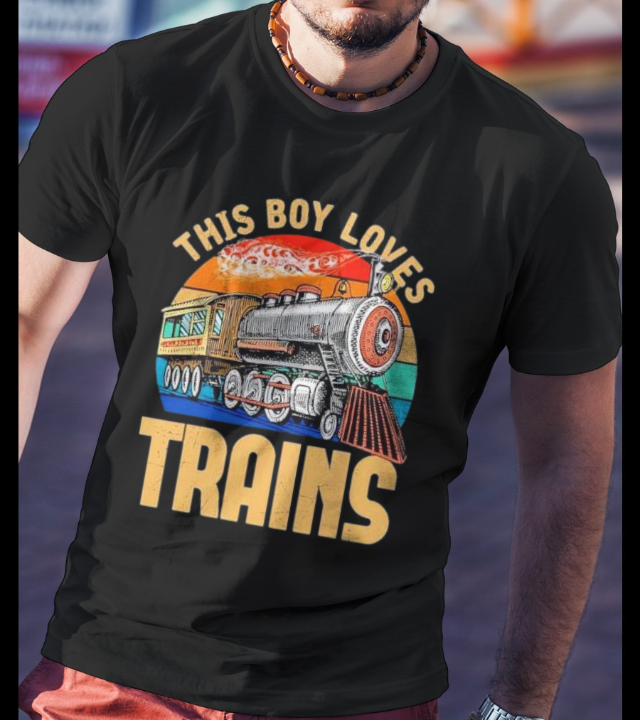 This Boy Loves Trains Vintage Steam Locomotive Railroad Enthusiast T-Shirt