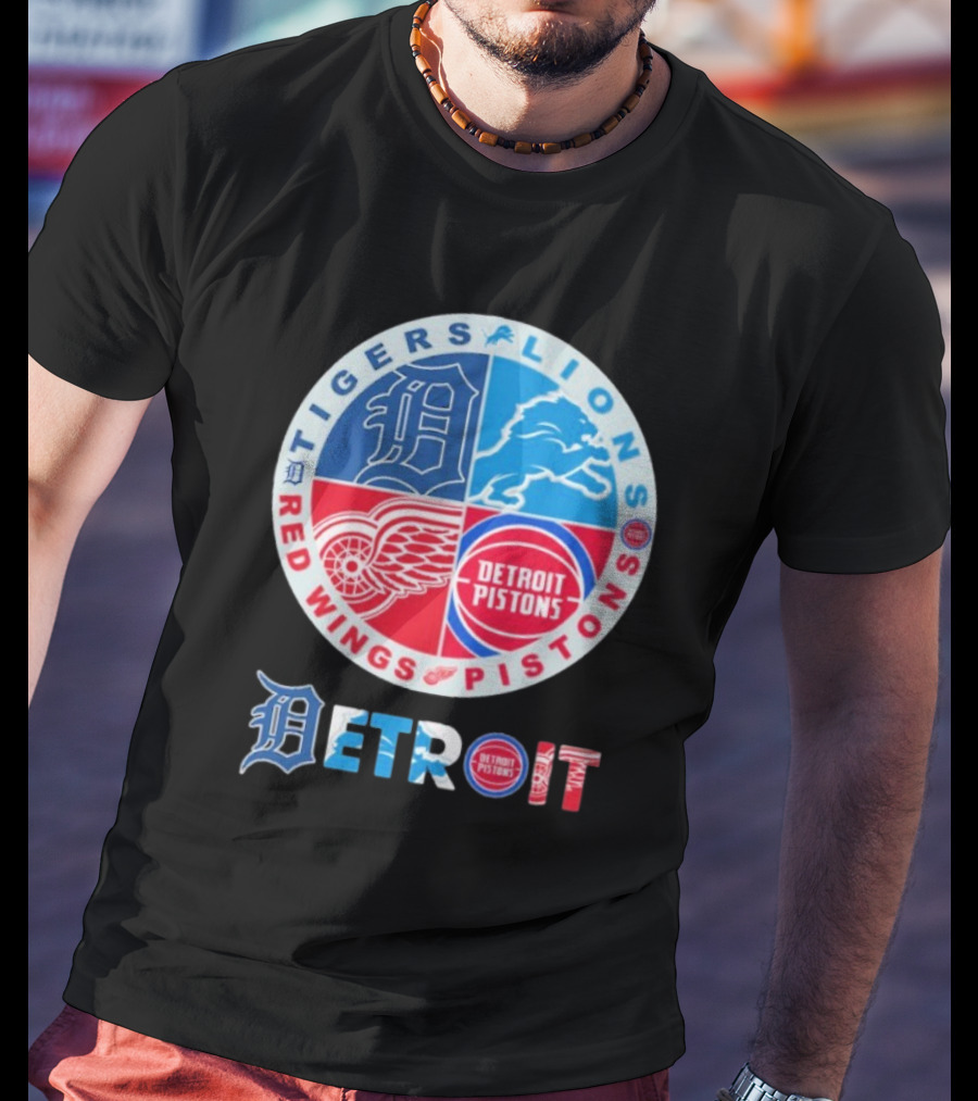 Tigers Lions Red Wings Pistons Detroit Sports Logos T-Shirt