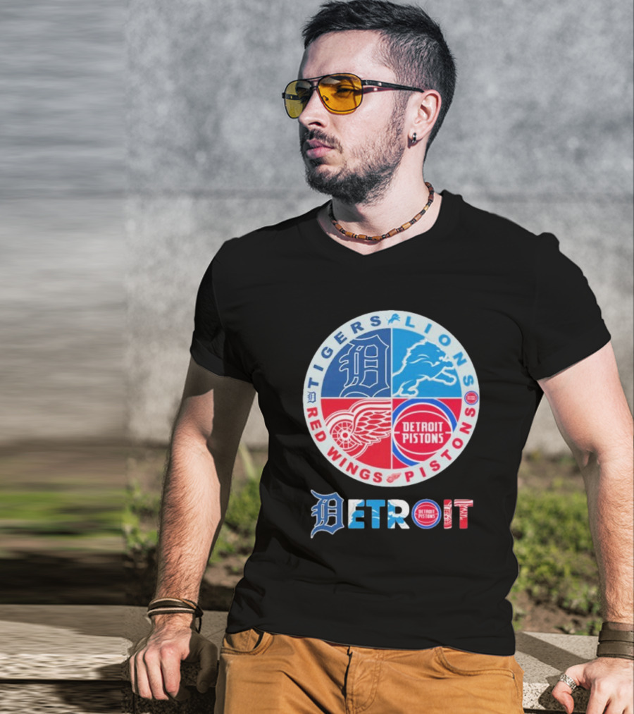 Tigers Lions Red Wings Pistons Detroit Sports Logos T-Shirt