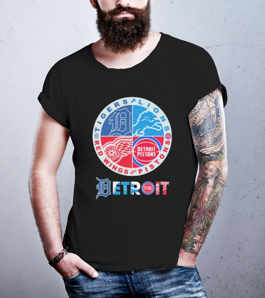 Tigers Lions Red Wings Pistons Detroit Sports Logos T-Shirt