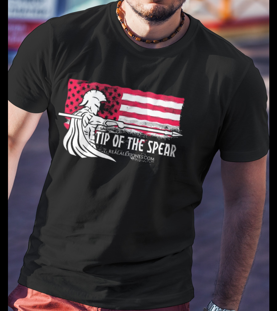 Tip Of The Spear Spartans American Flag RealAlexJones.com T-Shirt