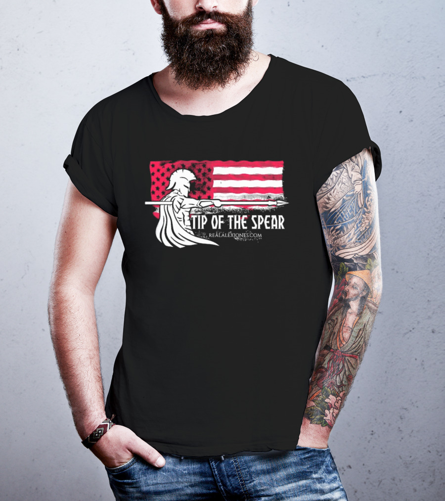 Tip Of The Spear Spartans American Flag RealAlexJones.com T-Shirt