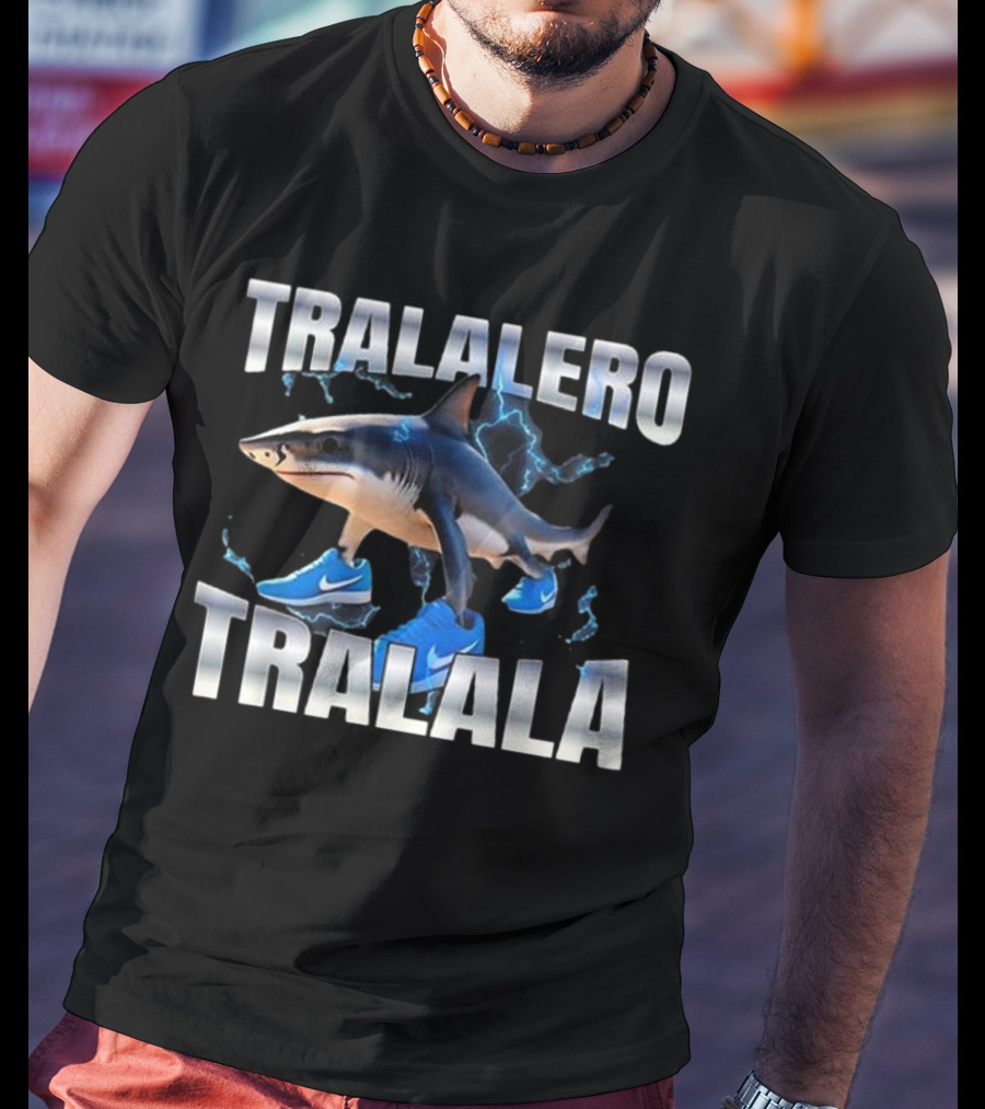 Tralalero Tralala Shark Wearing Blue Nike Shoes With Lightning T-Shirt