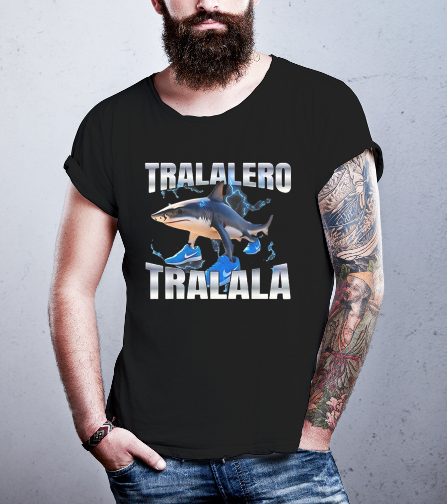 Tralalero Tralala Shark Wearing Blue Nike Shoes With Lightning T-Shirt