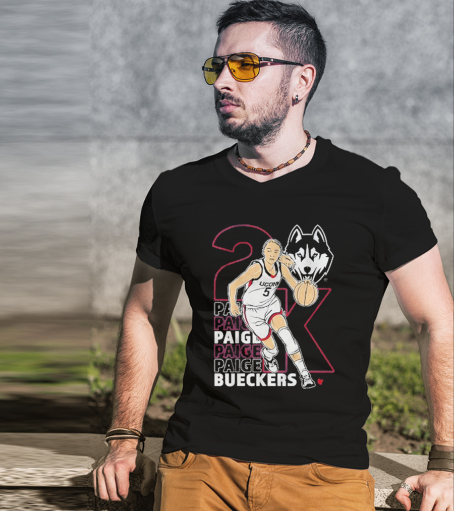 UConn Basketball Paige Bueckers 2K Athlete Silhouette And Husky Mascot T-Shirt