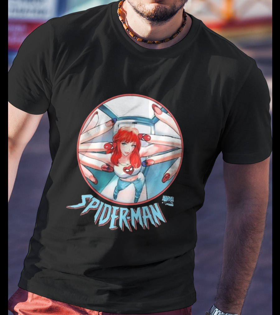 Marvel Comics Spider-Man Cover Girl In Red Hair With Spider Nails T-Shirt