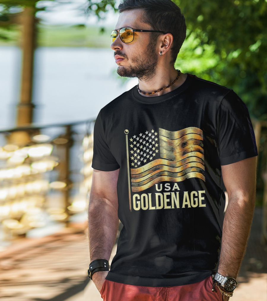 USA Golden Age Golden American Flag T-Shirt