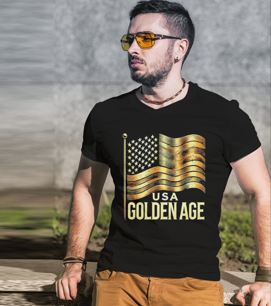 USA Golden Age Golden American Flag T-Shirt