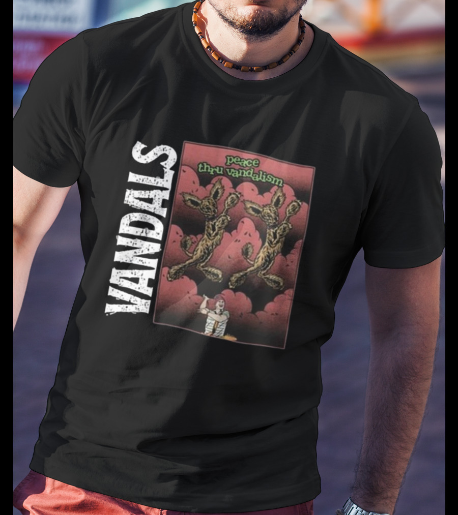 Vandals Peace Thru Vandalism NOFX Dual Skeletons Retro Comic Style T-Shirt