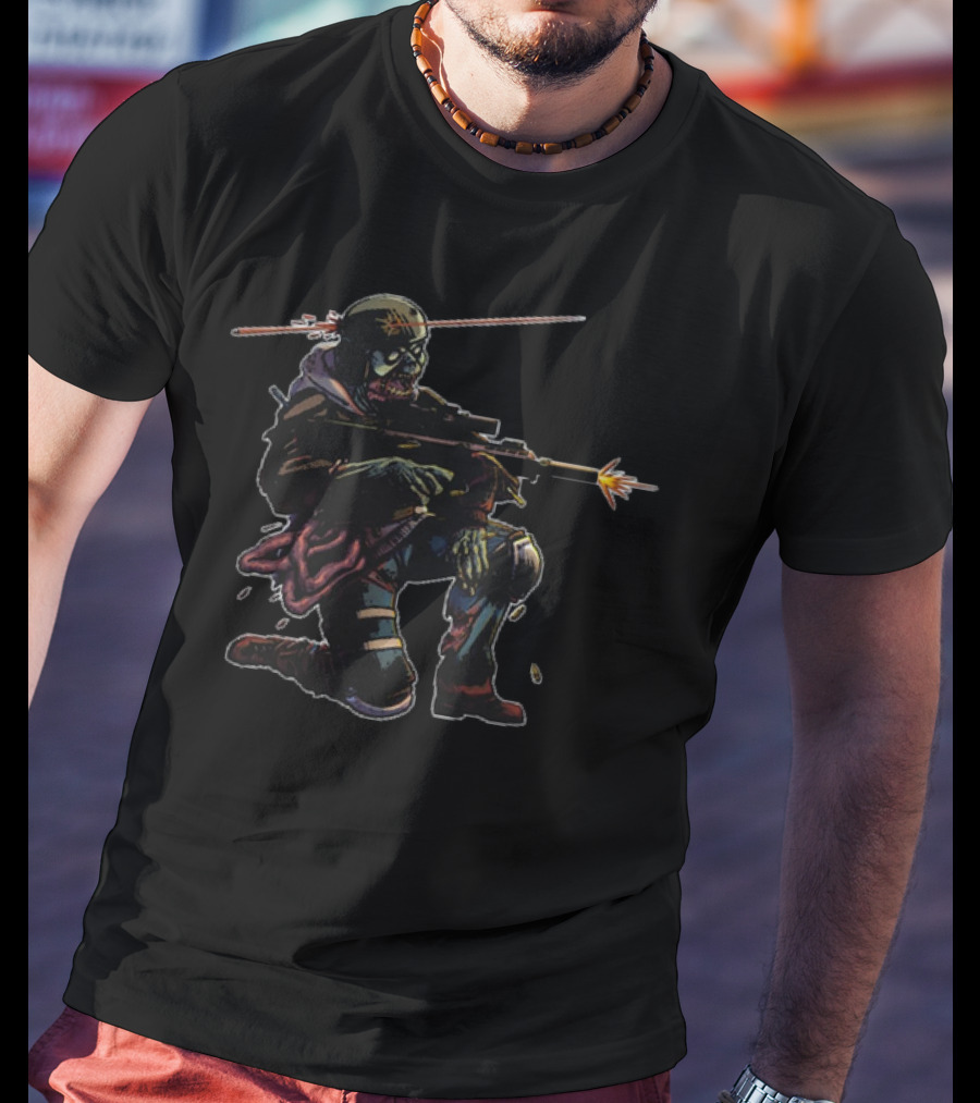 Velion Tactical Zombie Warrior With Sniper Rifle Kneeling Scene T-Shirt