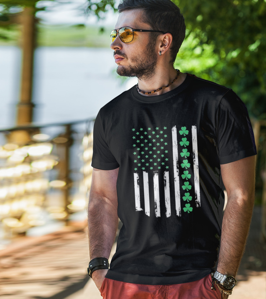 Vintage St. Patrick’s Day American Flag Shamrock Stars Stripes T-Shirt