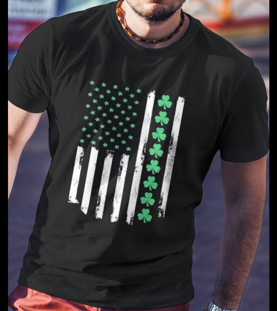 Vintage St. Patrick’s Day American Flag Shamrock Stars Stripes T-Shirt