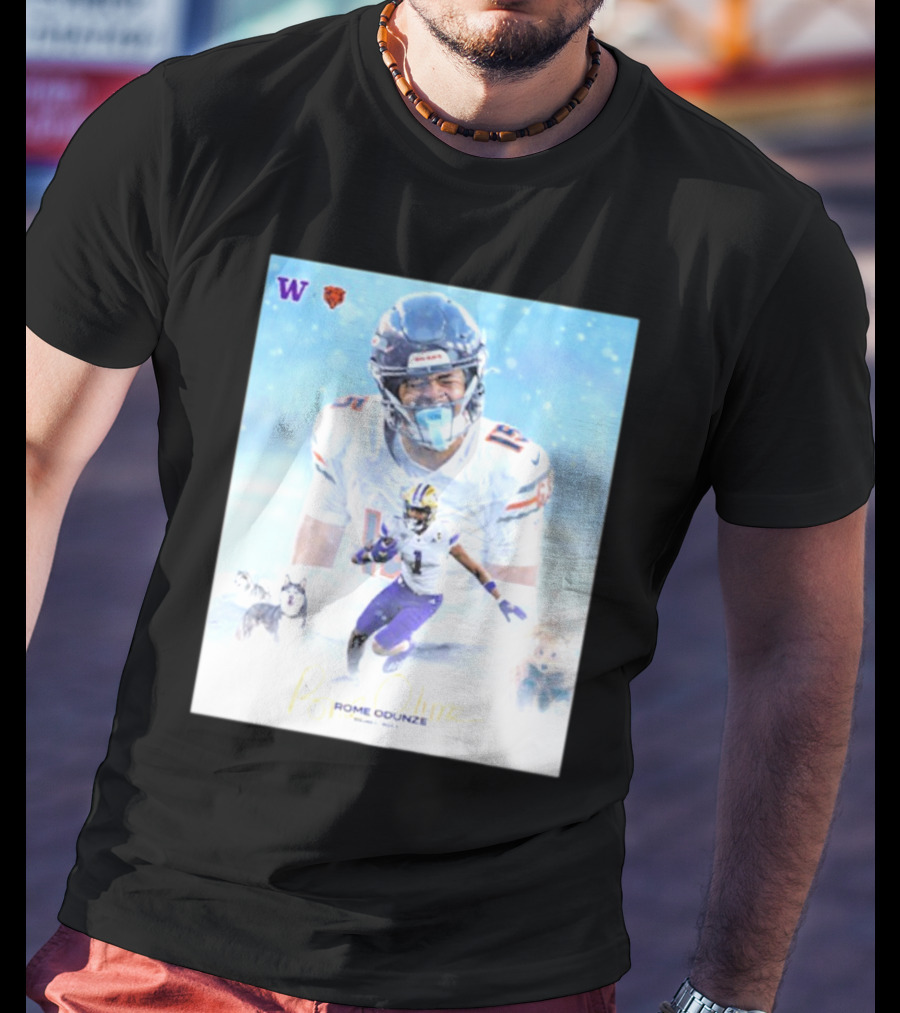 Washington Huskies Chicago Bears Rome Odunze Autographed Pick 9 T-Shirt