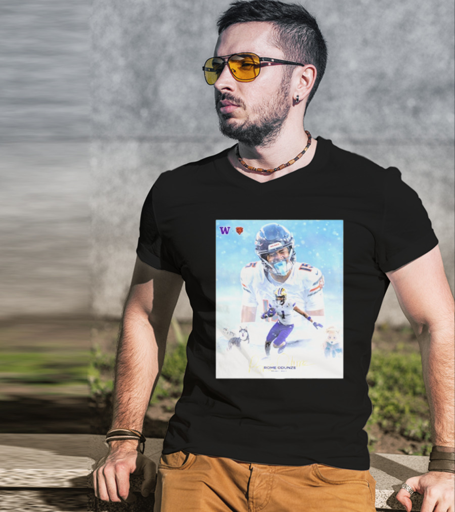 Washington Huskies Chicago Bears Rome Odunze Autographed Pick 9 T-Shirt