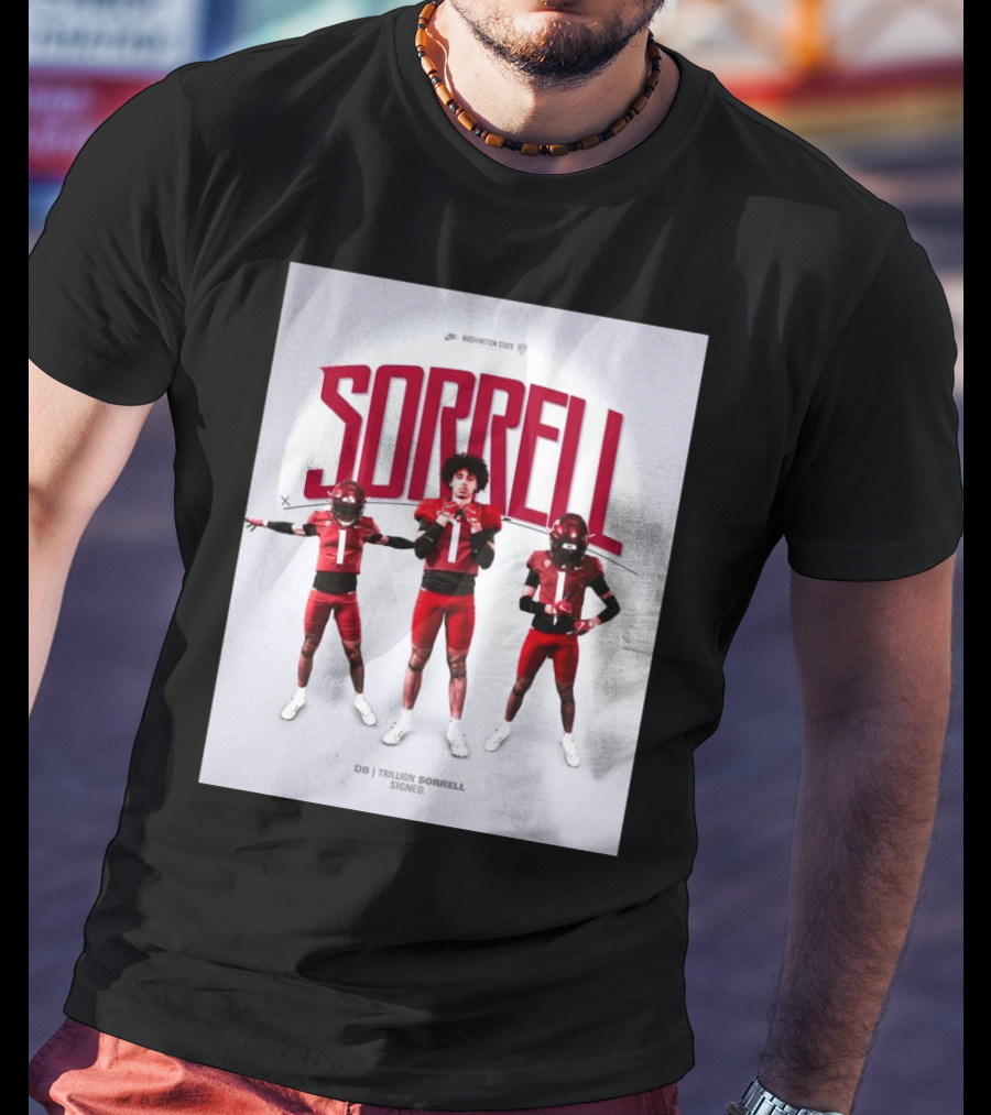 Washington State Cougars Sorrell DB Trillion Signed Football Palouse T-Shirt