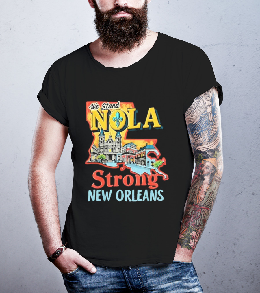 We Stand NOLA Strong New Orleans Fleur-de-lis Map Iconique T-Shirt
