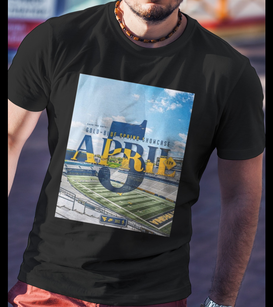West Virginia Mountaineers Save The Date Gold Blue Spring Showcase April 5 2025 1 PM T-Shirt