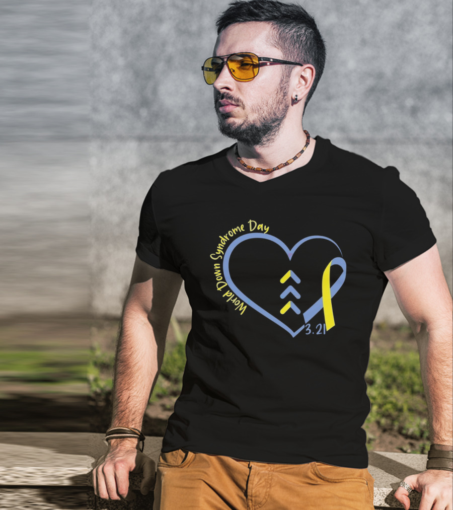 World Down Syndrome Day 3.21 Heart Ribbon Awareness T-Shirt