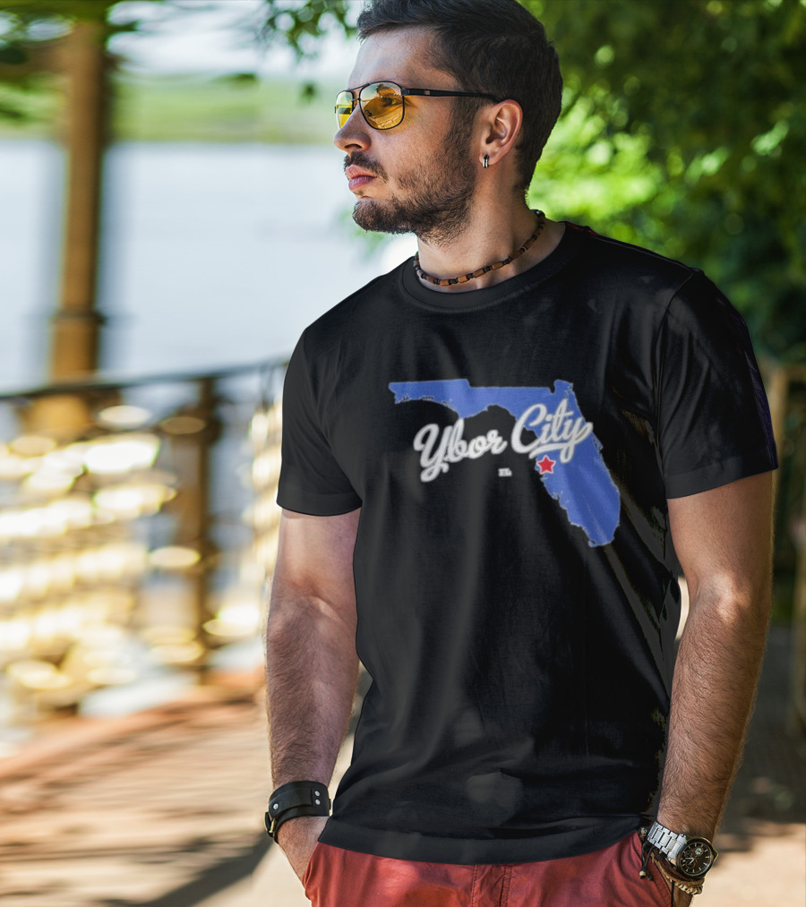 Ybor City Florida Map With Red Star Tampa Fl T-Shirt