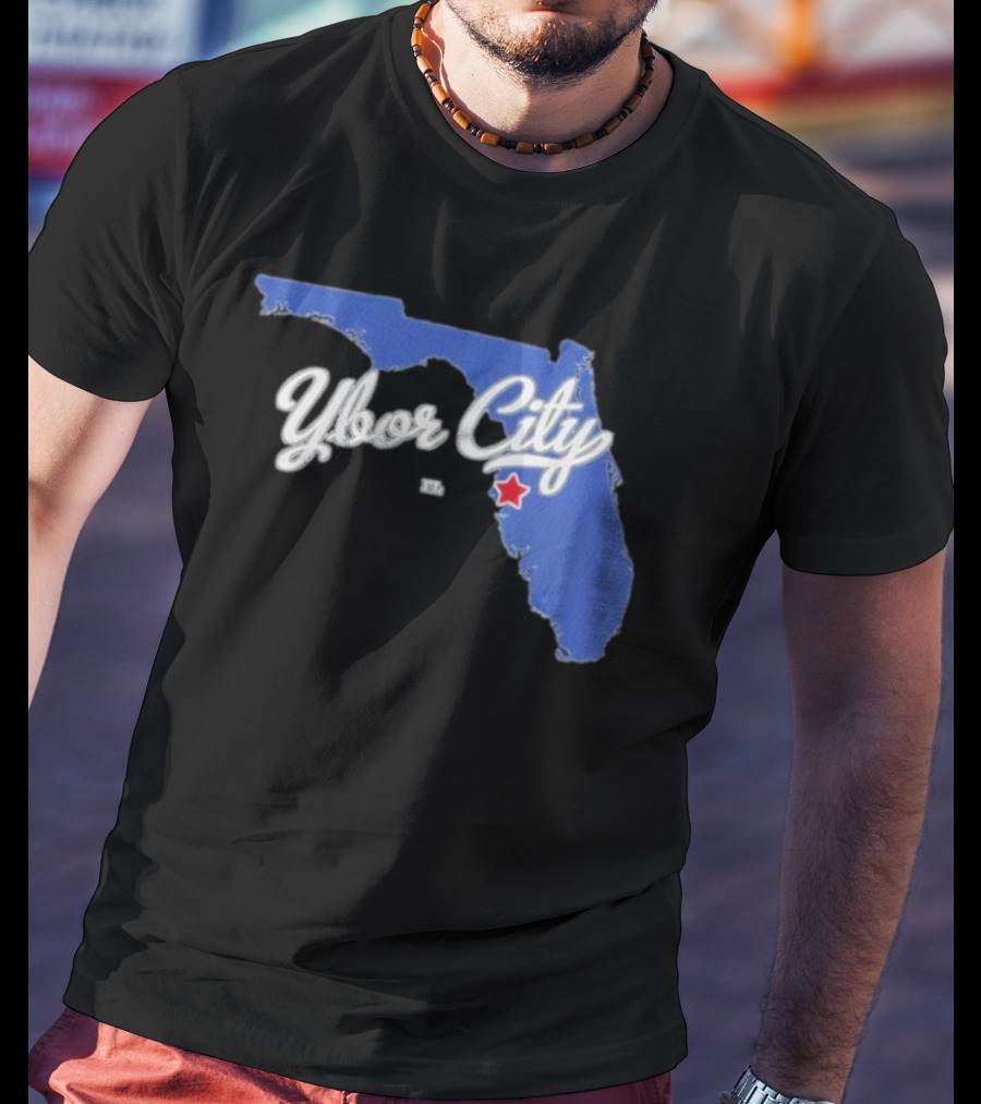Ybor City Florida Map With Red Star Tampa Fl T-Shirt