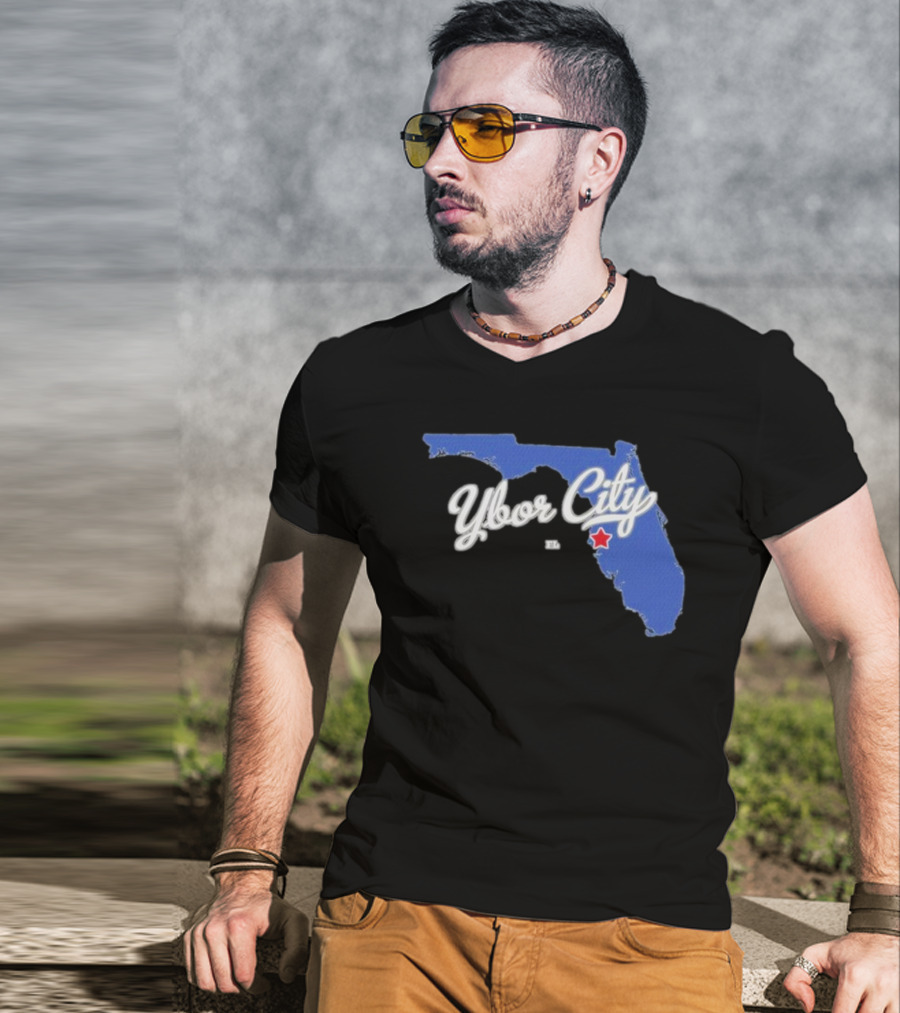 Ybor City Florida Map With Red Star Tampa Fl T-Shirt
